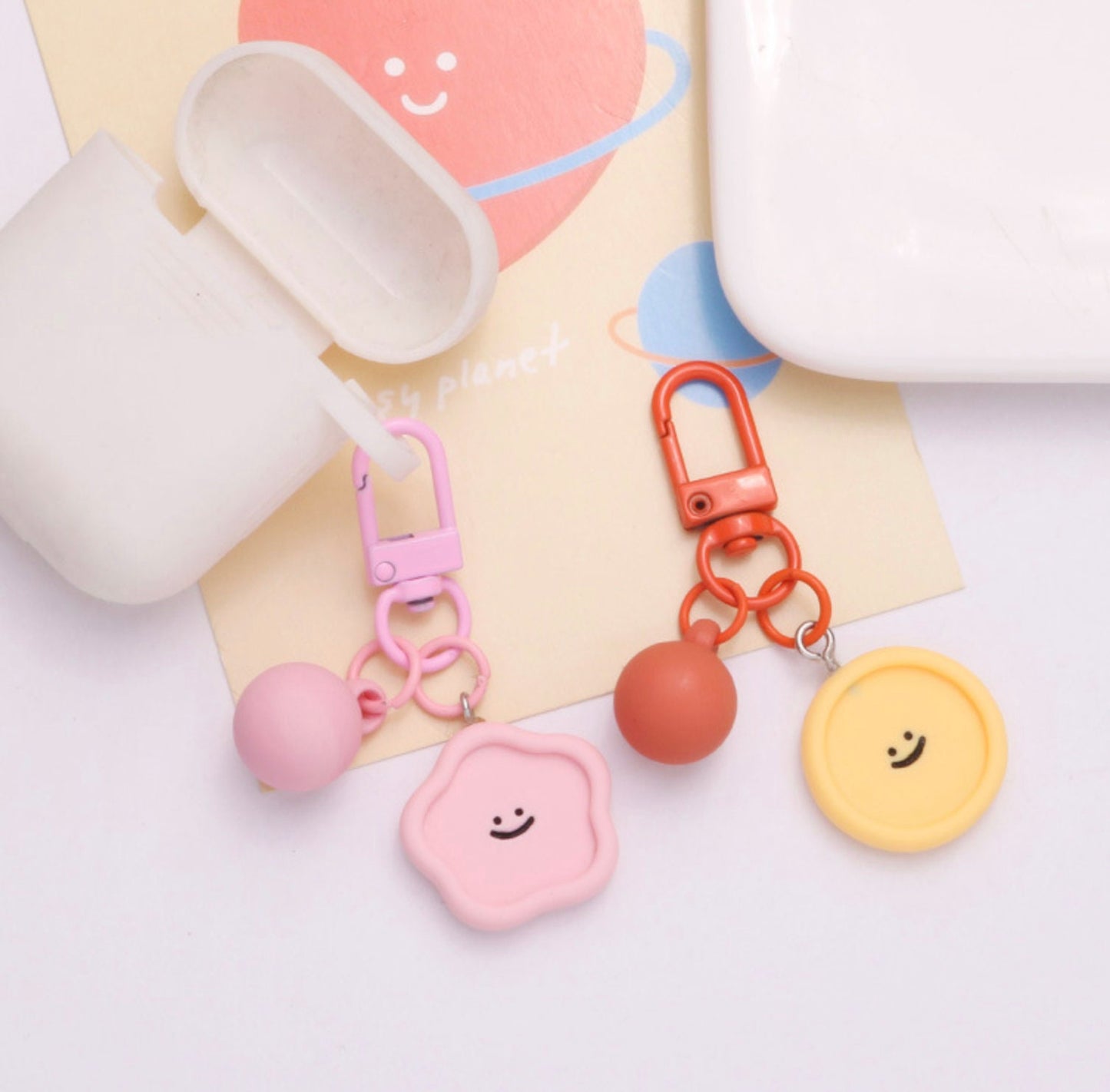 Resin Smiling Shape Themed Keychain, Key ring (Heart, Egg, Square, Cloud, Flower, Circle)