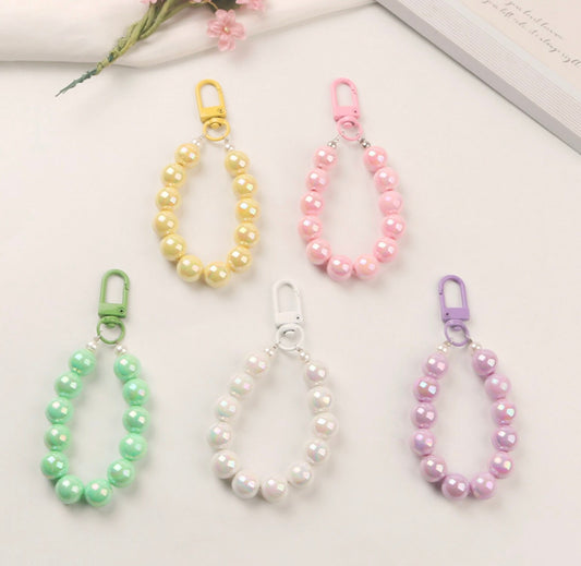 7.5CM Pearlescent Bead Keychain, Key ring, Phone Lanyard (Pink, Yellow, Green, White, Purple)