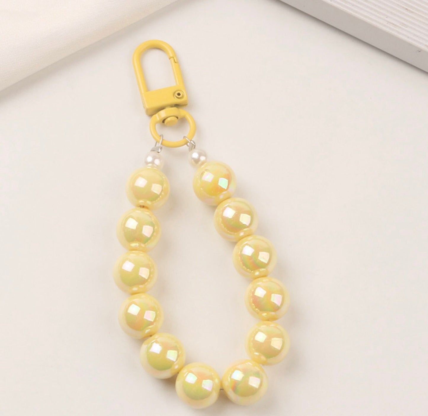 7.5CM Pearlescent Bead Keychain, Key ring, Phone Lanyard (Pink, Yellow, Green, White, Purple)