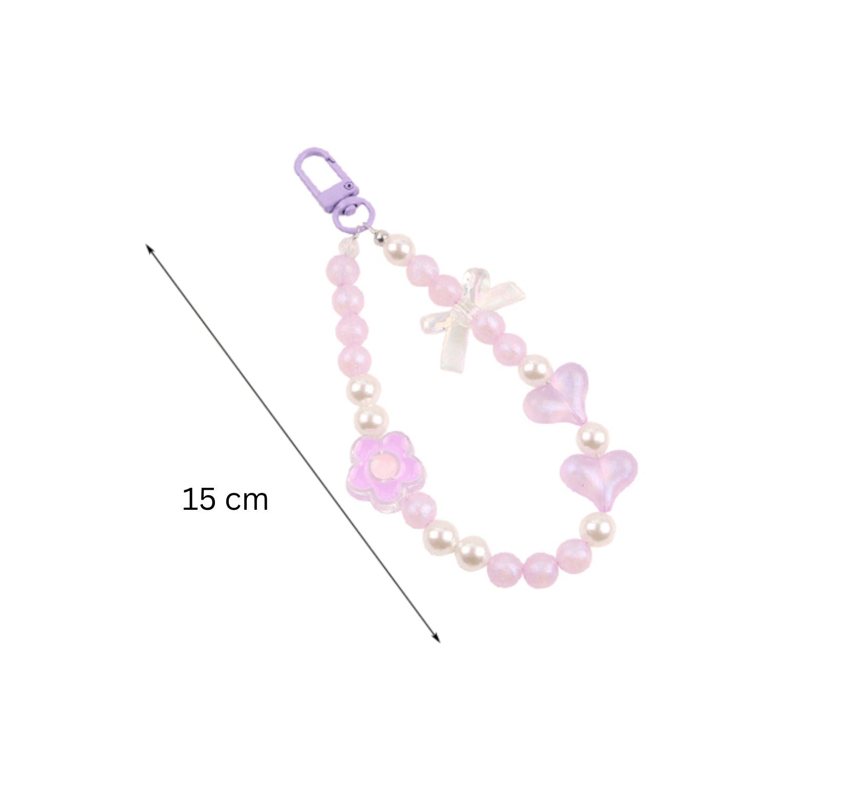 15CM Cute Acrylic Round Bead Strand with Flowers and Bows Bead Keychain, Key ring, Phone Lanyard
