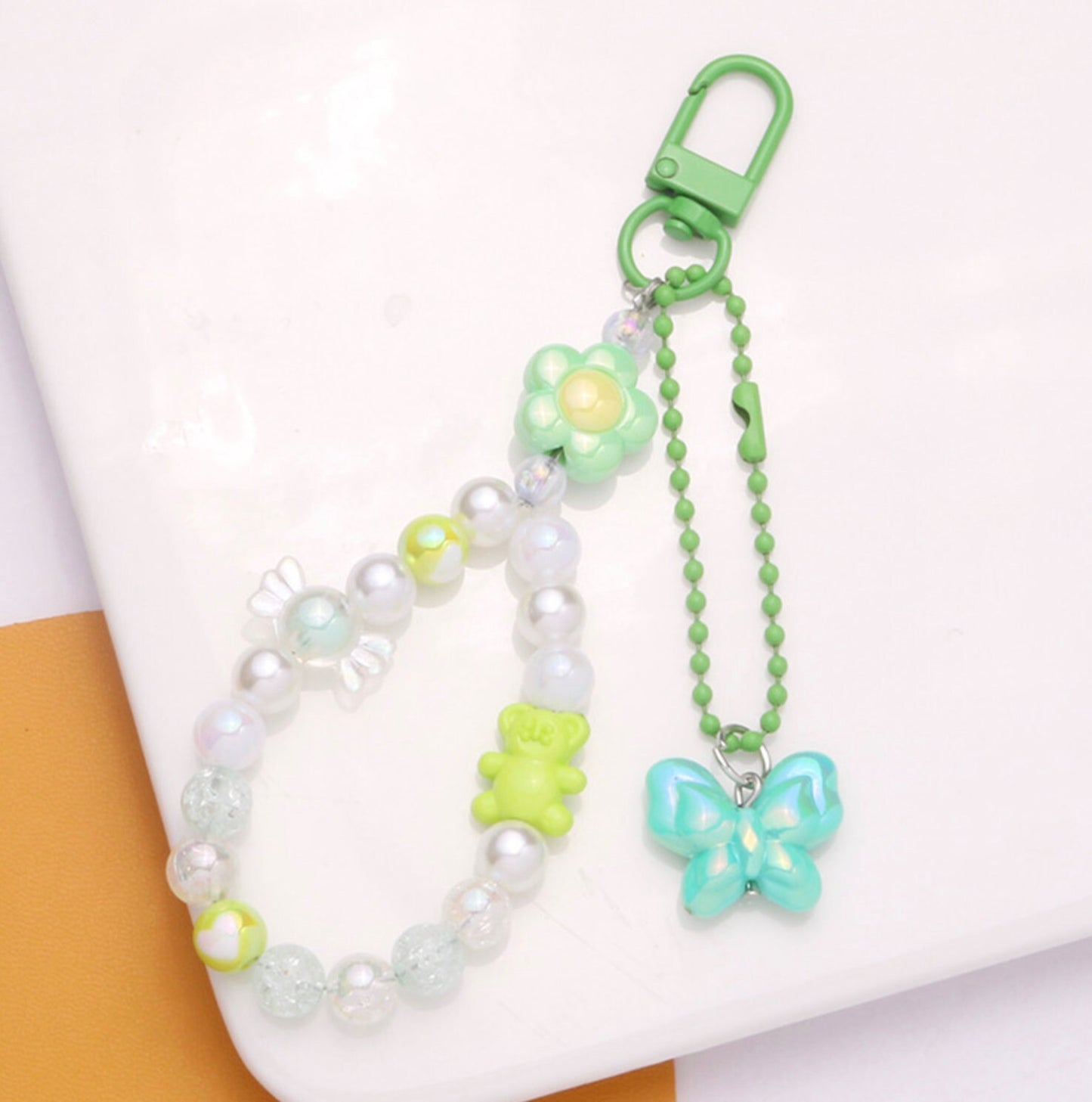 Macaron Colored Childhood Nostalgia Themed Bead Keychain, Key ring, Phone Lanyard