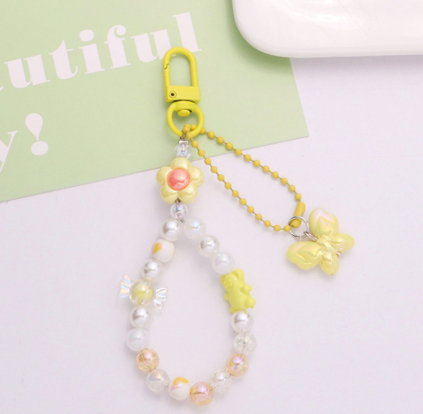 Macaron Colored Childhood Nostalgia Themed Bead Keychain, Key ring, Phone Lanyard