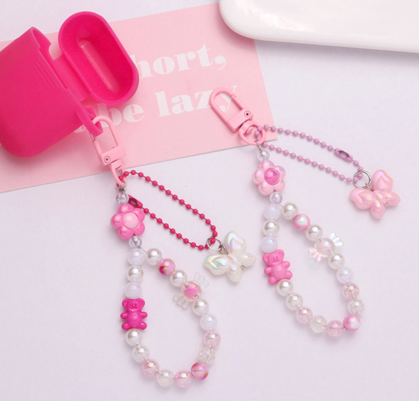 Macaron Colored Childhood Nostalgia Themed Bead Keychain, Key ring, Phone Lanyard