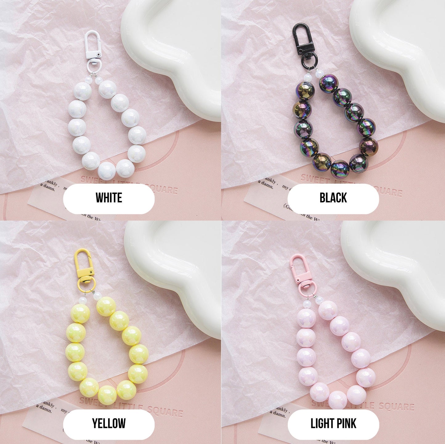 Simple Pearlescent Bead Strand Themed Keychain, Keyring, Lanyard, Phone Accessories