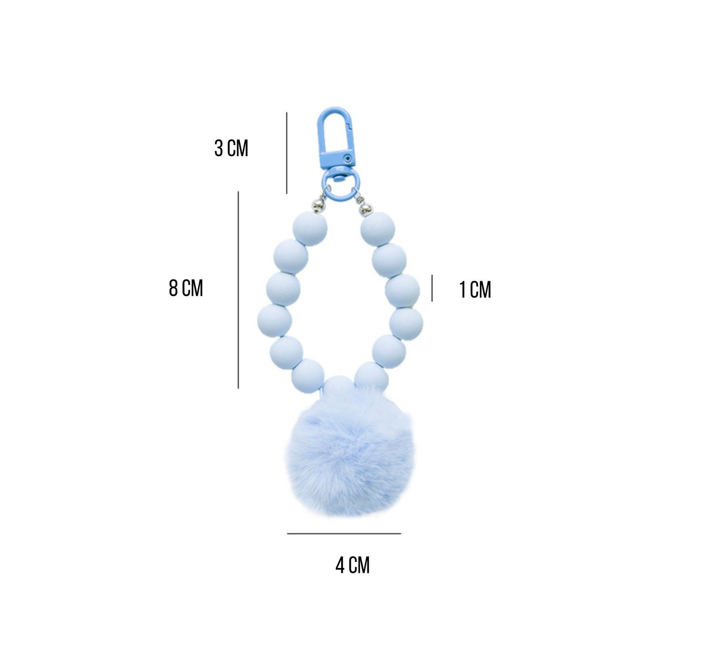 Simple Matte Bead Strand with Fluffy Pompom Themed Keychain, Keyring, Lanyard, Phone Accessories