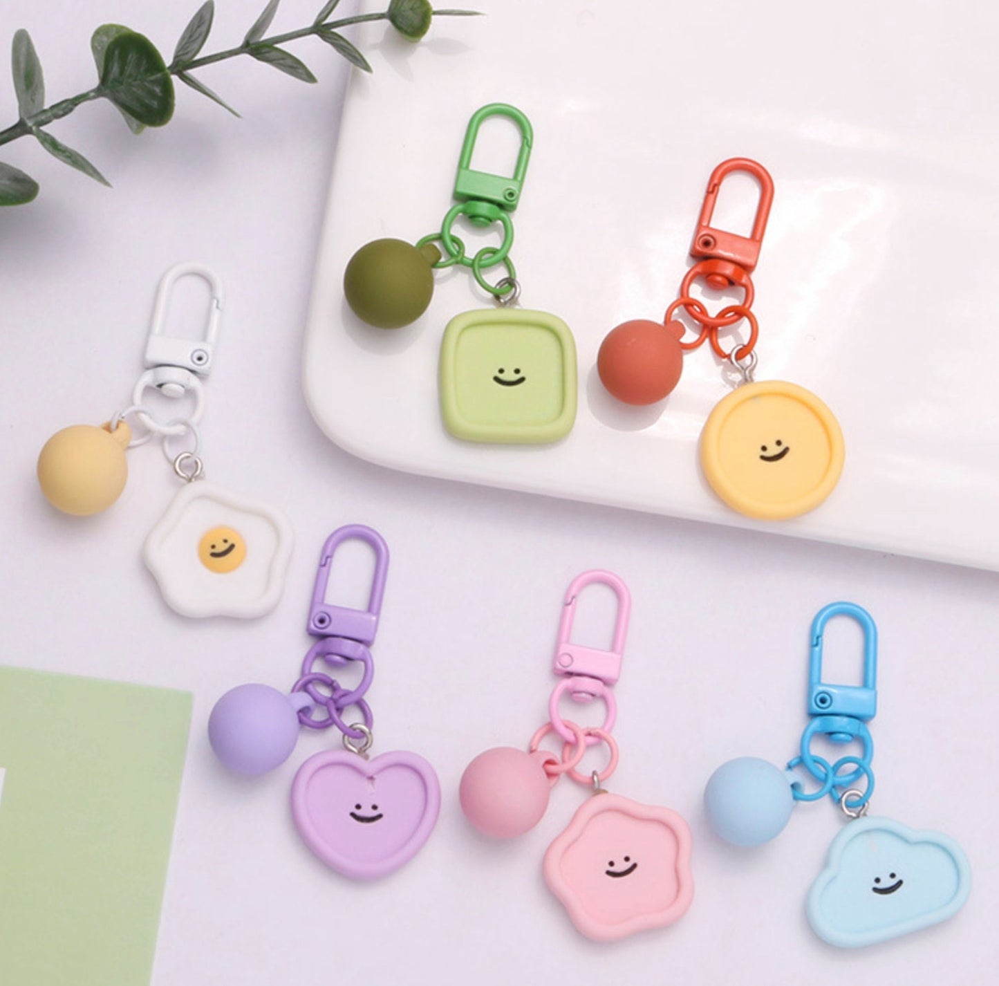 Resin Smiling Shape Themed Keychain, Key ring (Heart, Egg, Square, Cloud, Flower, Circle)