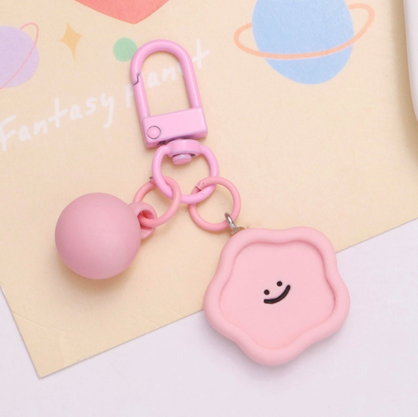 Resin Smiling Shape Themed Keychain, Key ring (Heart, Egg, Square, Cloud, Flower, Circle)