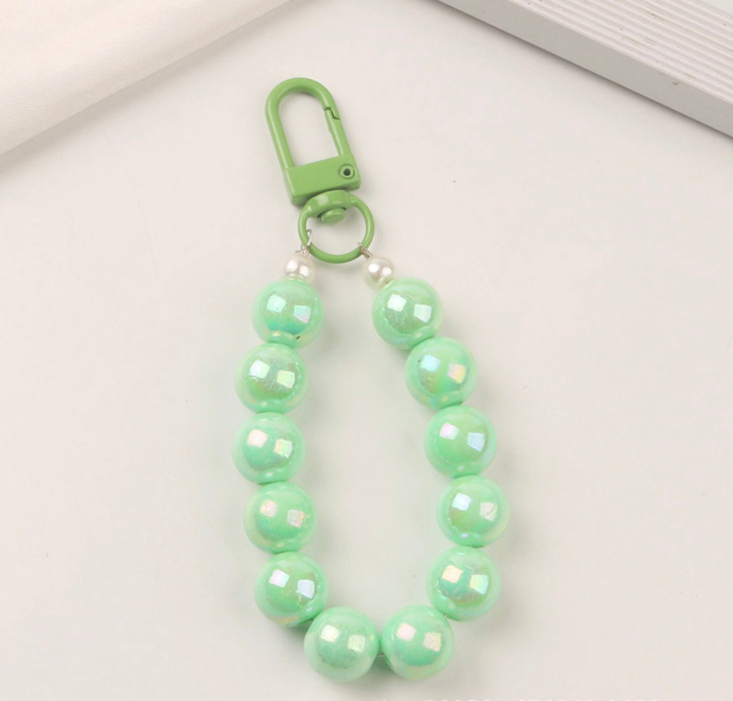 7.5CM Pearlescent Bead Keychain, Key ring, Phone Lanyard (Pink, Yellow, Green, White, Purple)