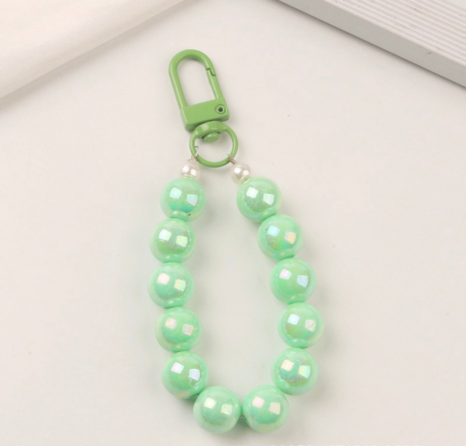 7.5CM Pearlescent Bead Keychain, Key ring, Phone Lanyard (Pink, Yellow, Green, White, Purple)