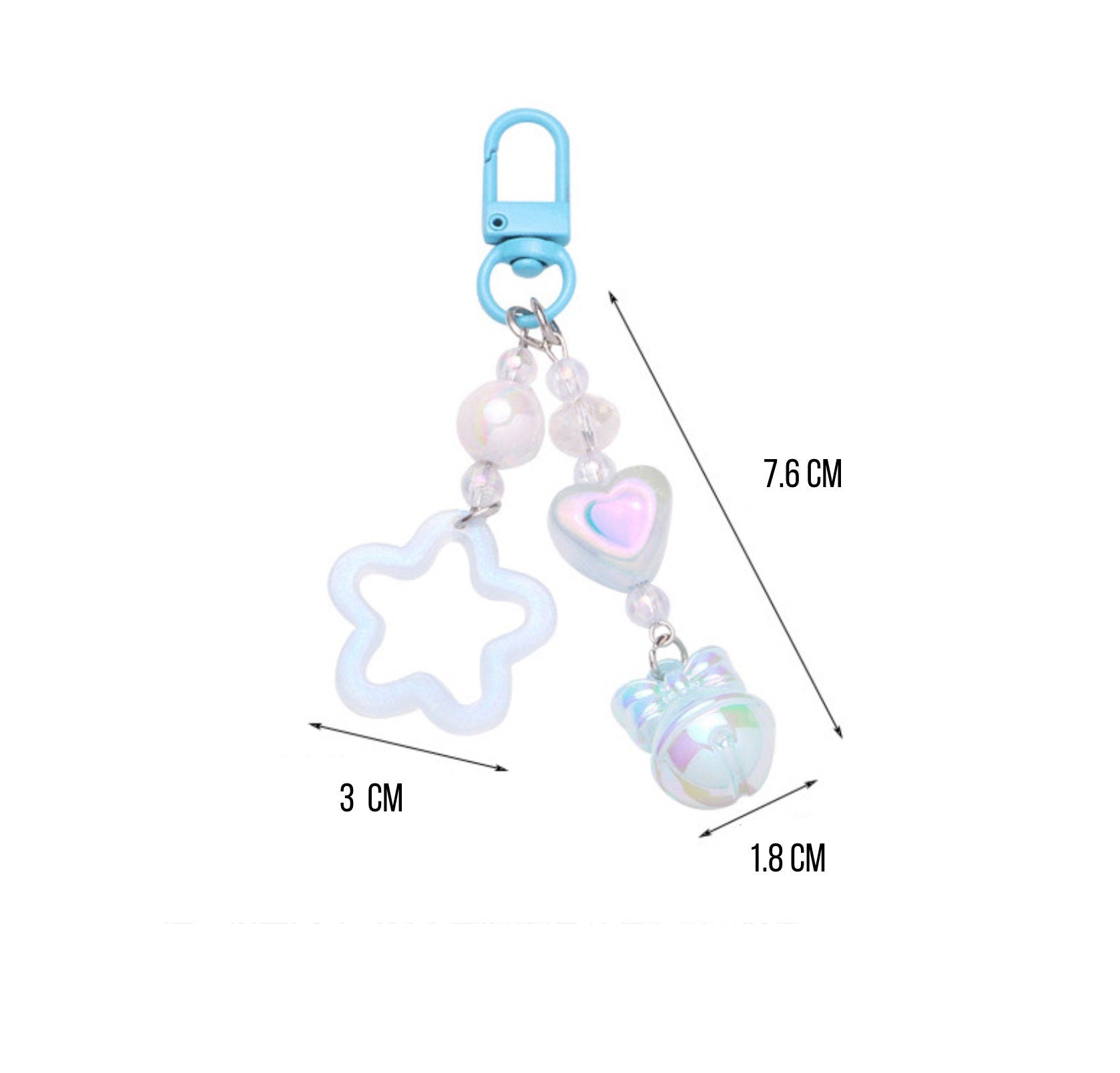 Cute Acrylic Pearlescent Shimmer Cutout Star with Heart Bead Keychain, Key ring, Phone Lanyard