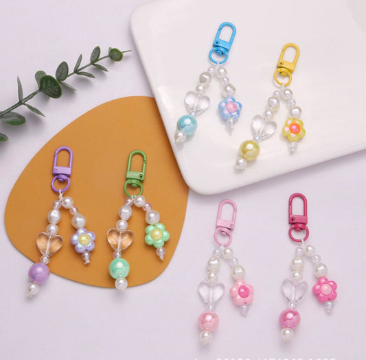 Cute AB Daisy Flower bead with Transparent Heart Themed, Keychain, Key ring