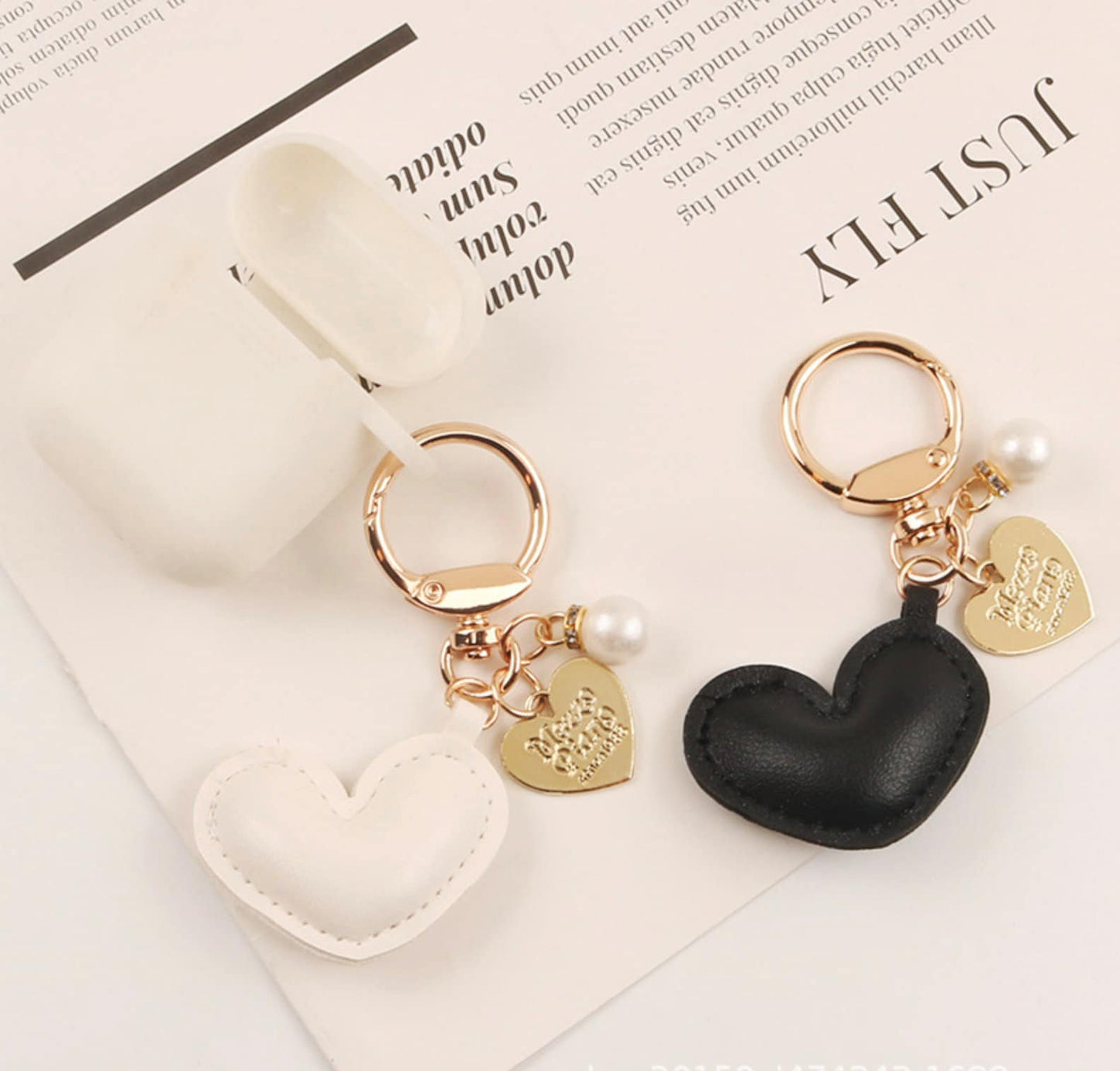 Puffy Leather Heart Themed Keychain, Keyring, Lanyard, Phone Accessories
