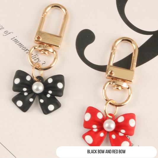 Red and Black Spotted Bow Enamel Themed Key Ring/ Key Chain
