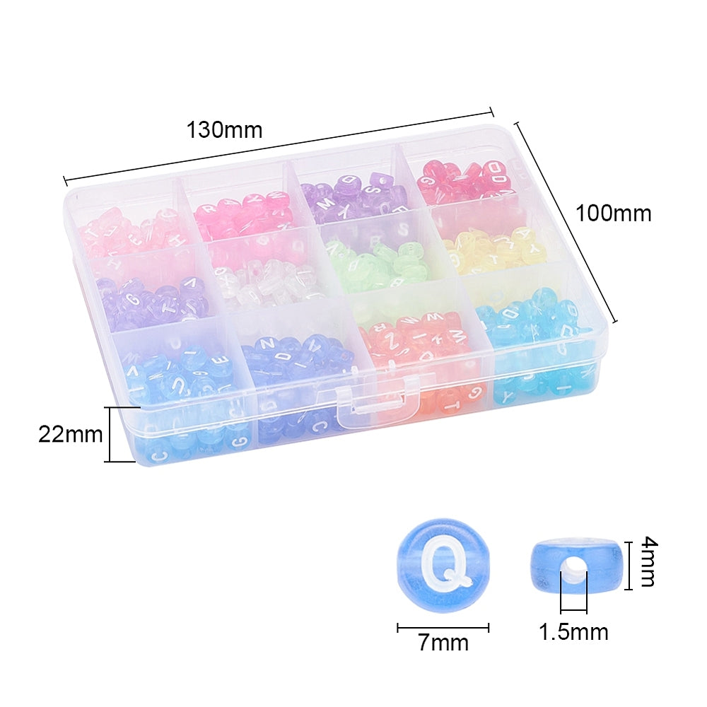 12 Colors Transparent Acrylic Mixed Letter Beads (600 beads per set)