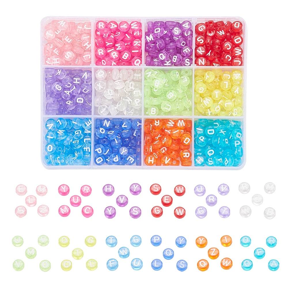 12 Colors Transparent Acrylic Mixed Letter Beads (600 beads per set)