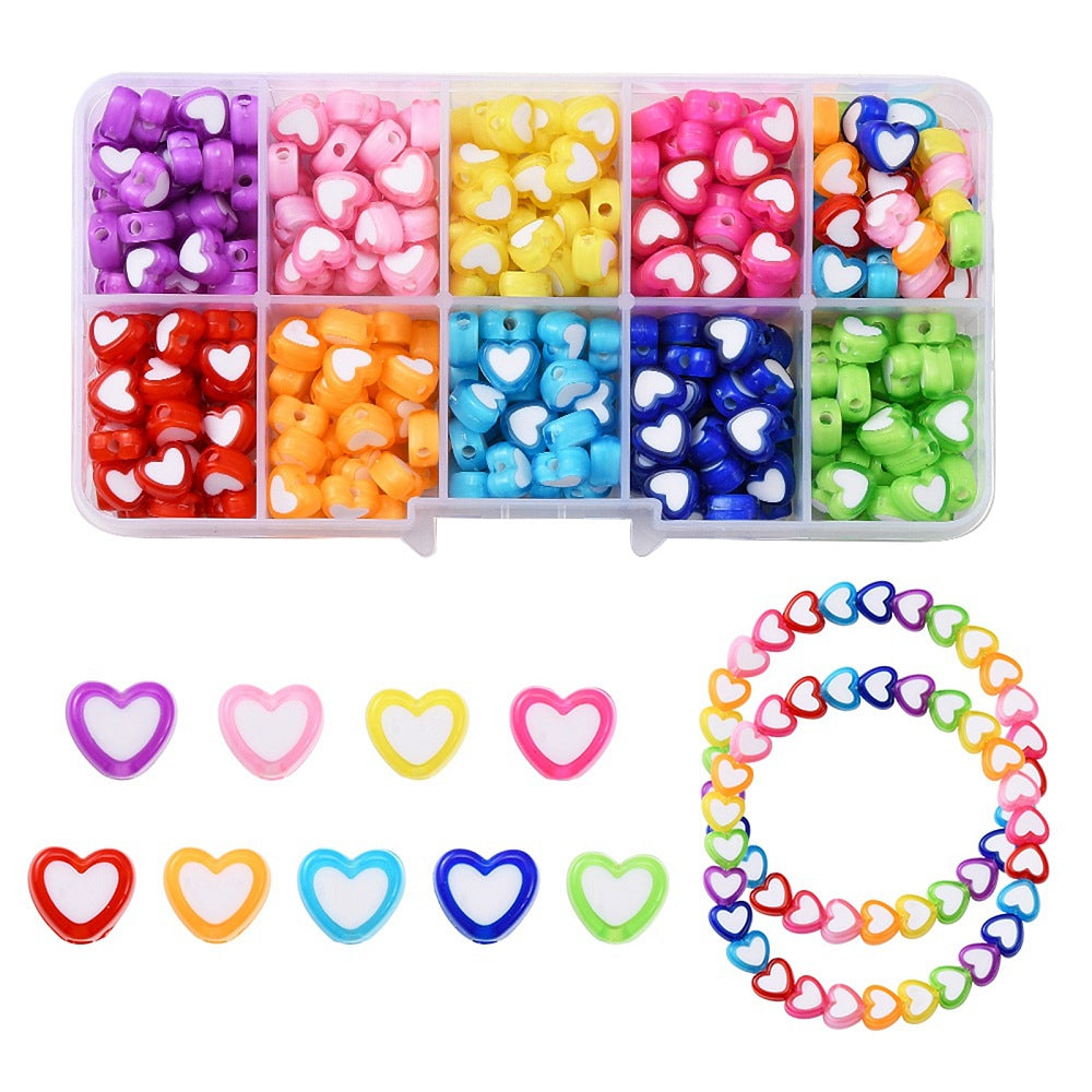 7MM x 8MM Solid Colored Acrylic Heart Bead Set (450 Beads)