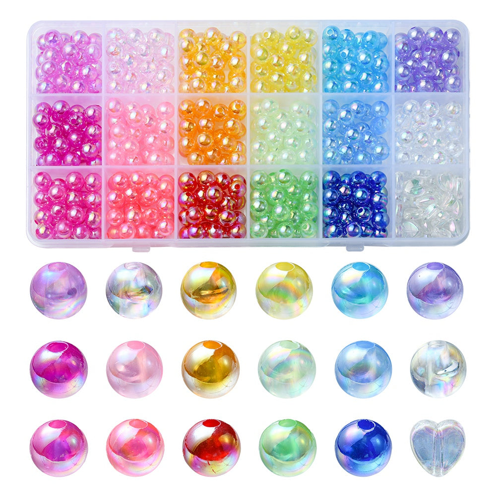 8MM AB Multi-Colored Acrylic Round Bead Kits (526 Beads)