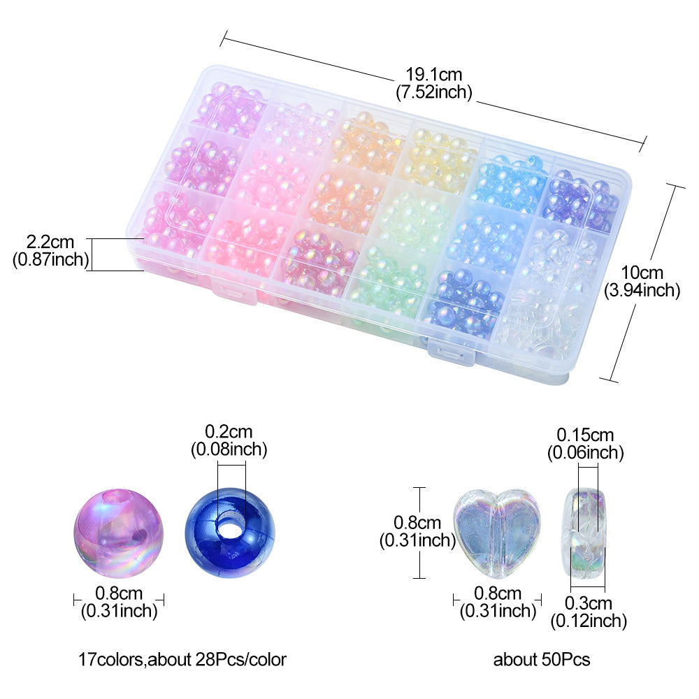 8MM AB Multi-Colored Acrylic Round Bead Kits (526 Beads)