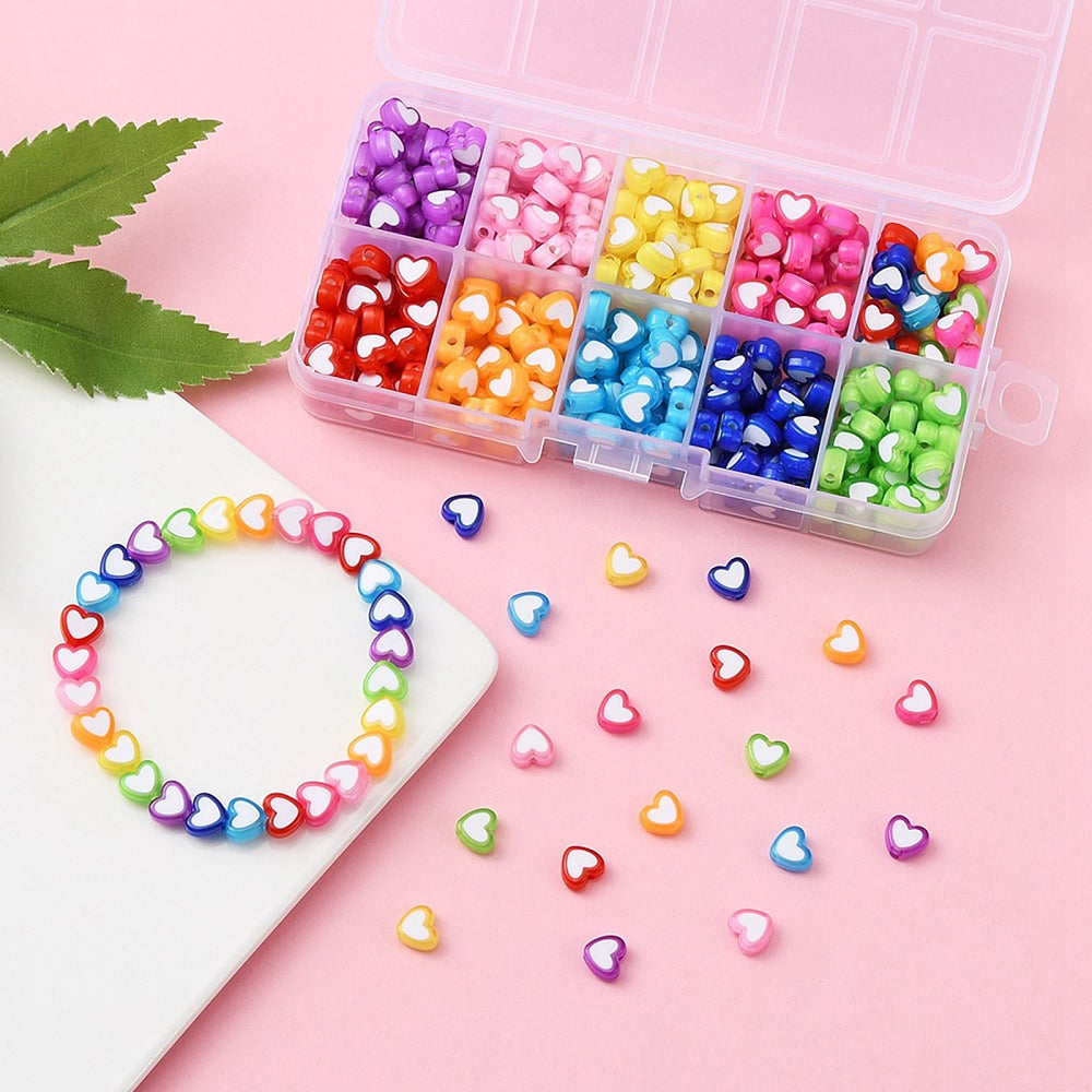 7MM x 8MM Solid Colored Acrylic Heart Bead Set (450 Beads)