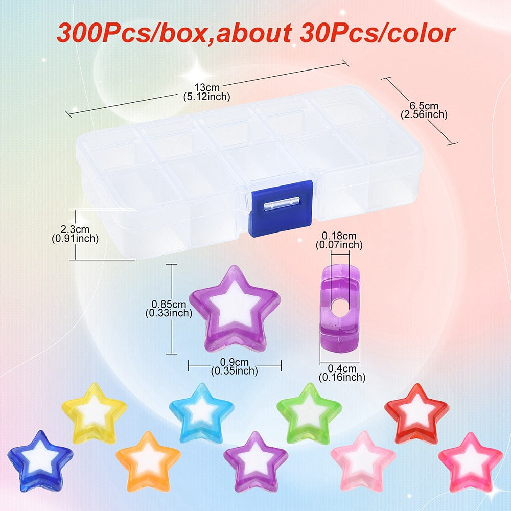 8.5MM x 9MM Solid Colored Acrylic Star Bead Set (300 Beads)