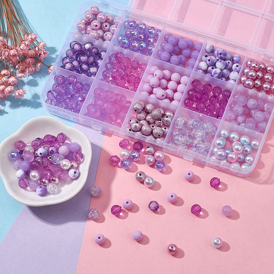 8MM Color Themed Multi-Style Round Acrylic Bead Kits (375 Beads)