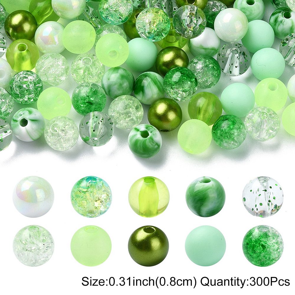 8MM Mixed Style Round Acrylic Beads (Multiple Color Options) 300 Beads