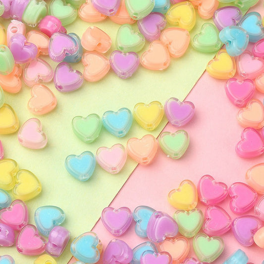 BULK 9MM Bright Colored Heart Acrylic Spacer Beads with Vertical Hole