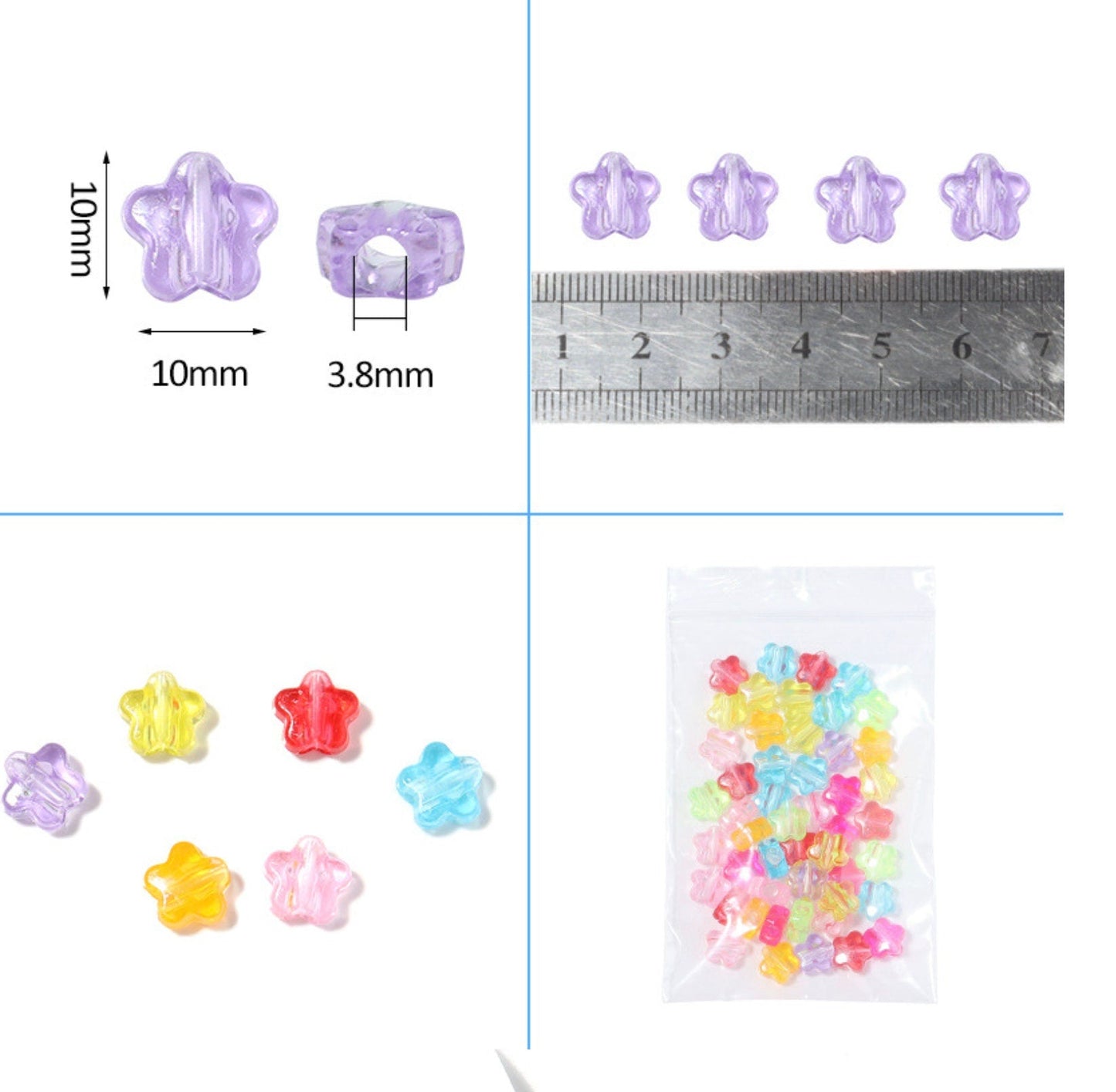 10MM Clear Jelly Colored Acrylic Star Beads