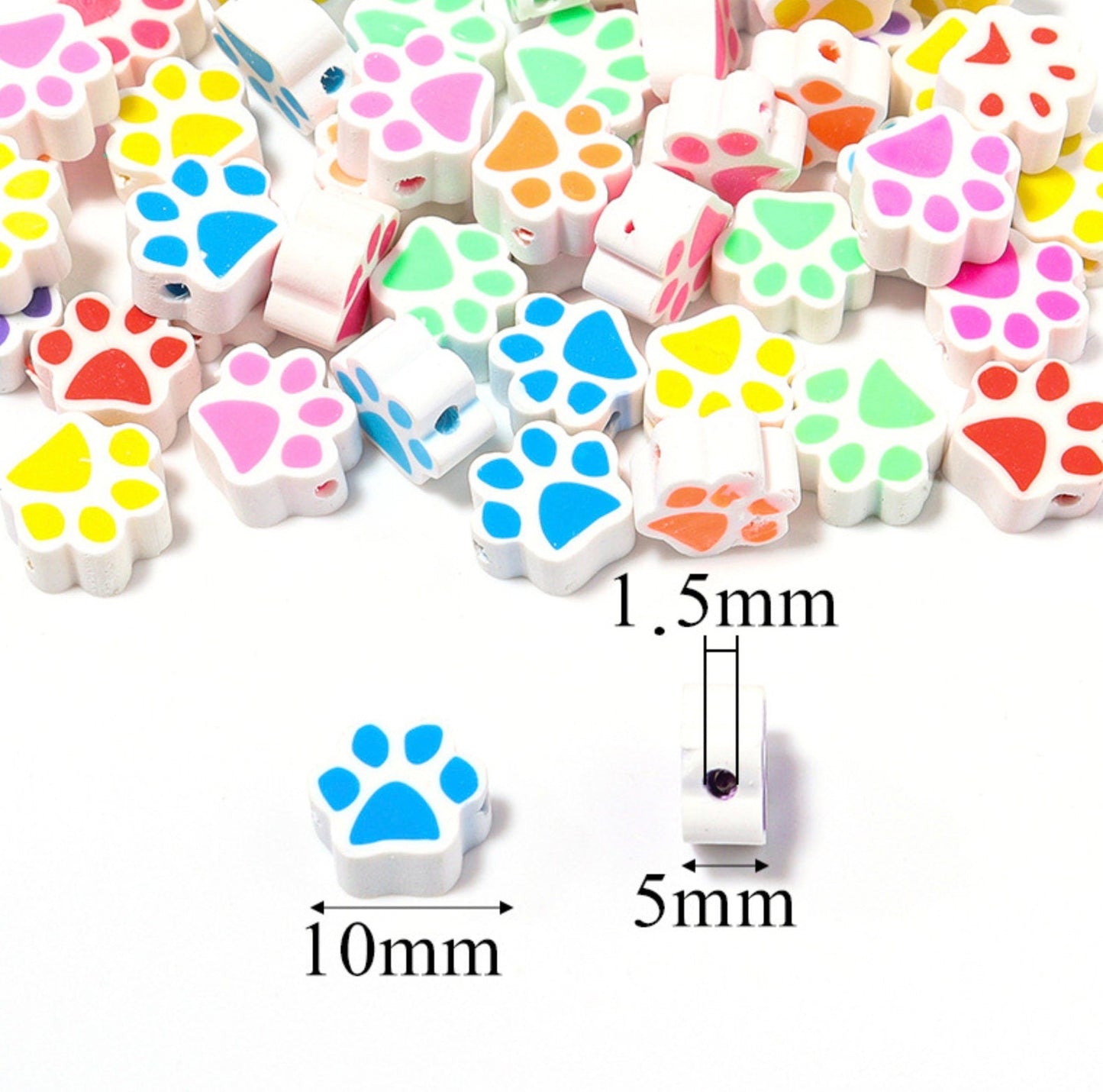 10MM Colorful Paw Themed Polymer Clay Beads (10mm x 5mm, Hole: 1.5mm)