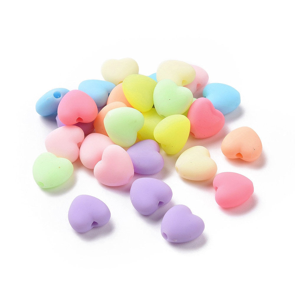 11MM Matte Rainbow Heart Shaped Acrylic Beads (1.8MM Hole)