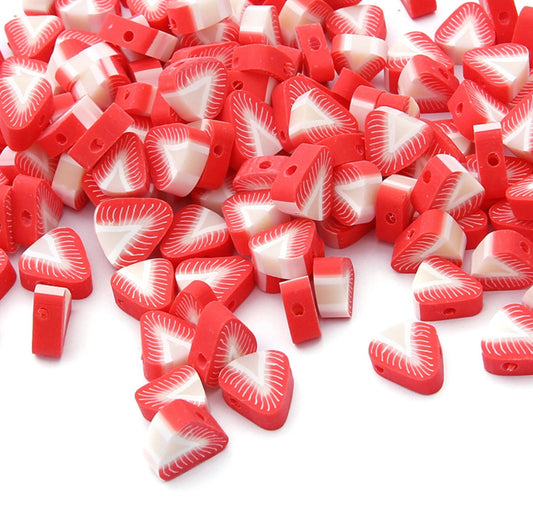 11MM Strawberry Slice Themed Polymer Clay Beads (11mm x 10mm, Hole: 1.6mm)