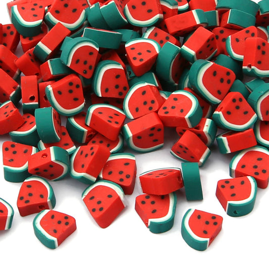 11MM Watermelon Slice Fruit Themed Polymer Clay Beads (11mm x 10mm, Hole: 1.6mm)