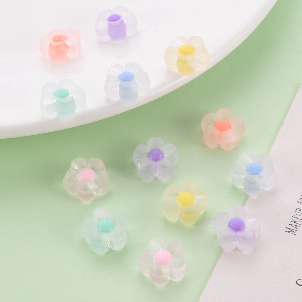 12MM Frosted Matte Acrylic Flower Transparent Outer Colored Inside Beads