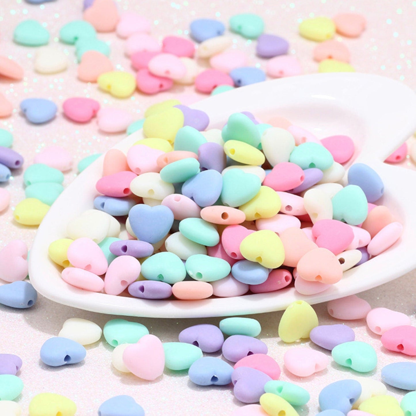 12MM Frosted Pastel Acrylic Heart Beads (12mm x 3mm)