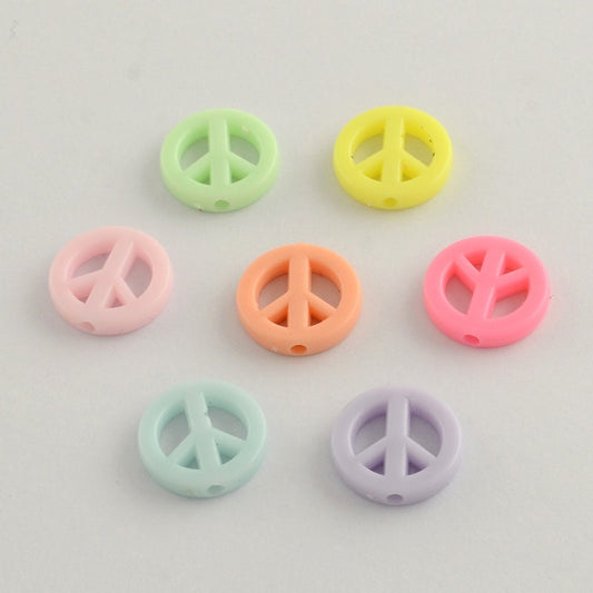 Chunky 12MM Pastel Acrylic Peace Sign Spacer Beads (12mm x 4mm)