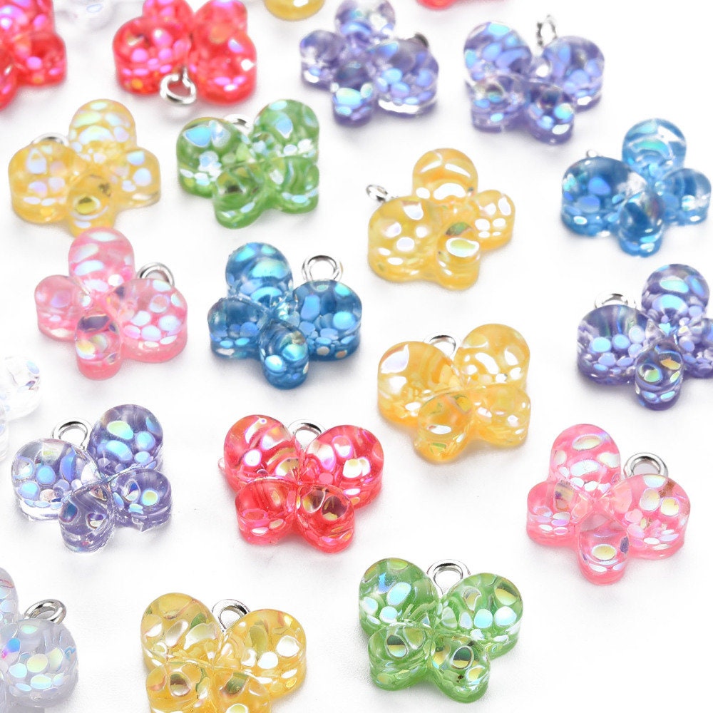 14MM Resin Butterfly Charms with Encased Dot Sequins