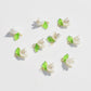 14MM x 11MM Acrylic Flower with Leaf Charms (White, Purple, Pink, Purple, Green)