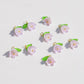 14MM x 11MM Acrylic Flower with Leaf Charms (White, Purple, Pink, Purple, Green)