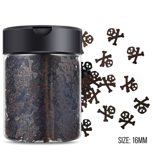 16MM Black Skull, Halloween Themed Glitter Confetti Pieces (5G/10G)