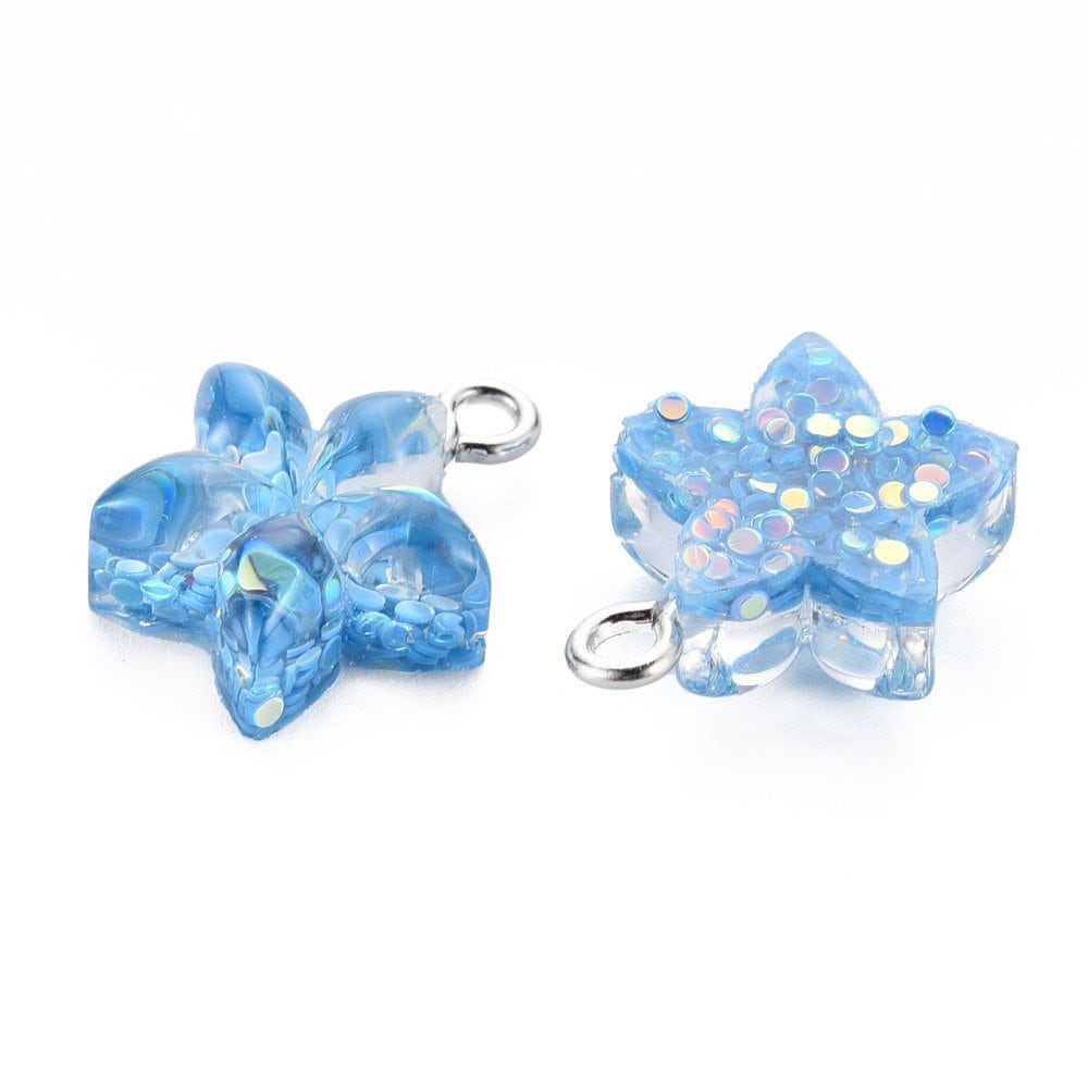 16MM Resin Star Charms with Encased Dot Sequins