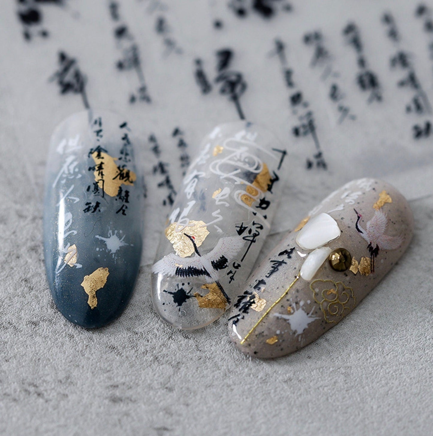 2D White and Black Chinese Calligraphy Nail Art Stickers (TS-984, TS-985)