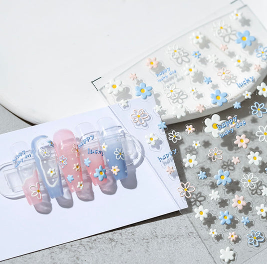 3D Pink and Blue Flower Power, Flower Field  Nail Art Stickers (TS-1411)
