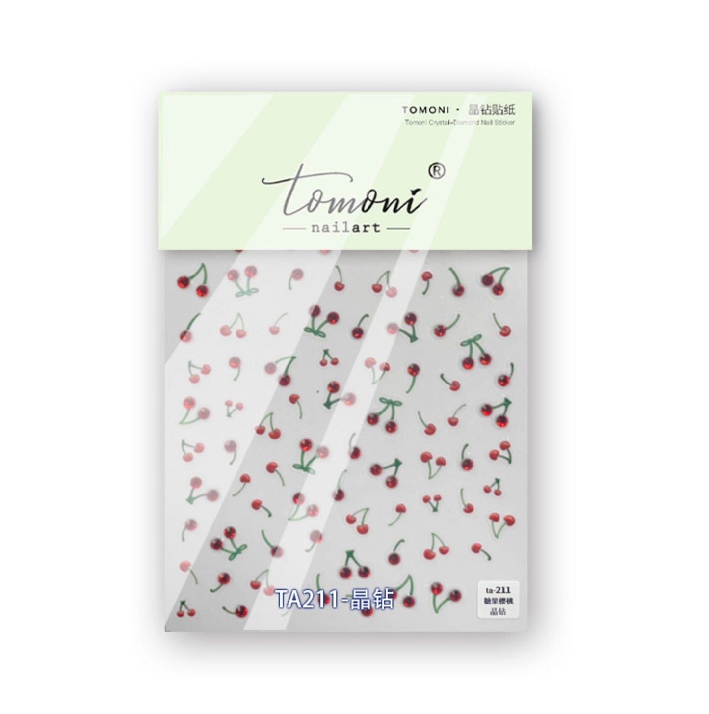 3D Rhinestone Cherry, Fruit Themed Nail Art Stickers (red, pink or yellow)