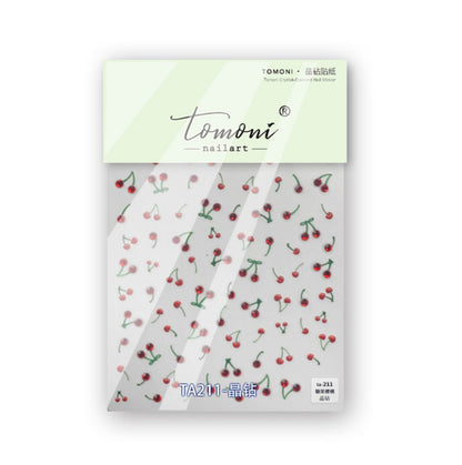 3D Rhinestone Cherry, Fruit Themed Nail Art Stickers (red, pink or yellow)