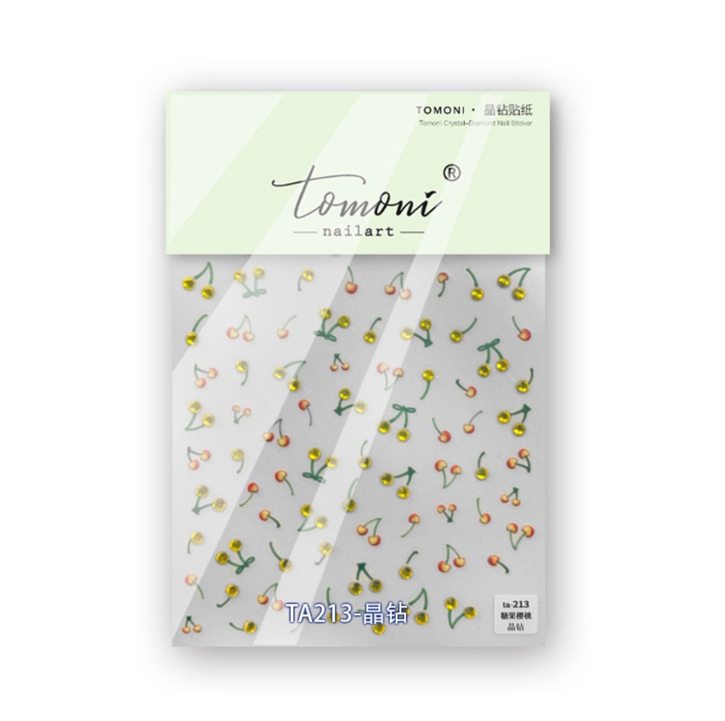 3D Rhinestone Cherry, Fruit Themed Nail Art Stickers (red, pink or yellow)