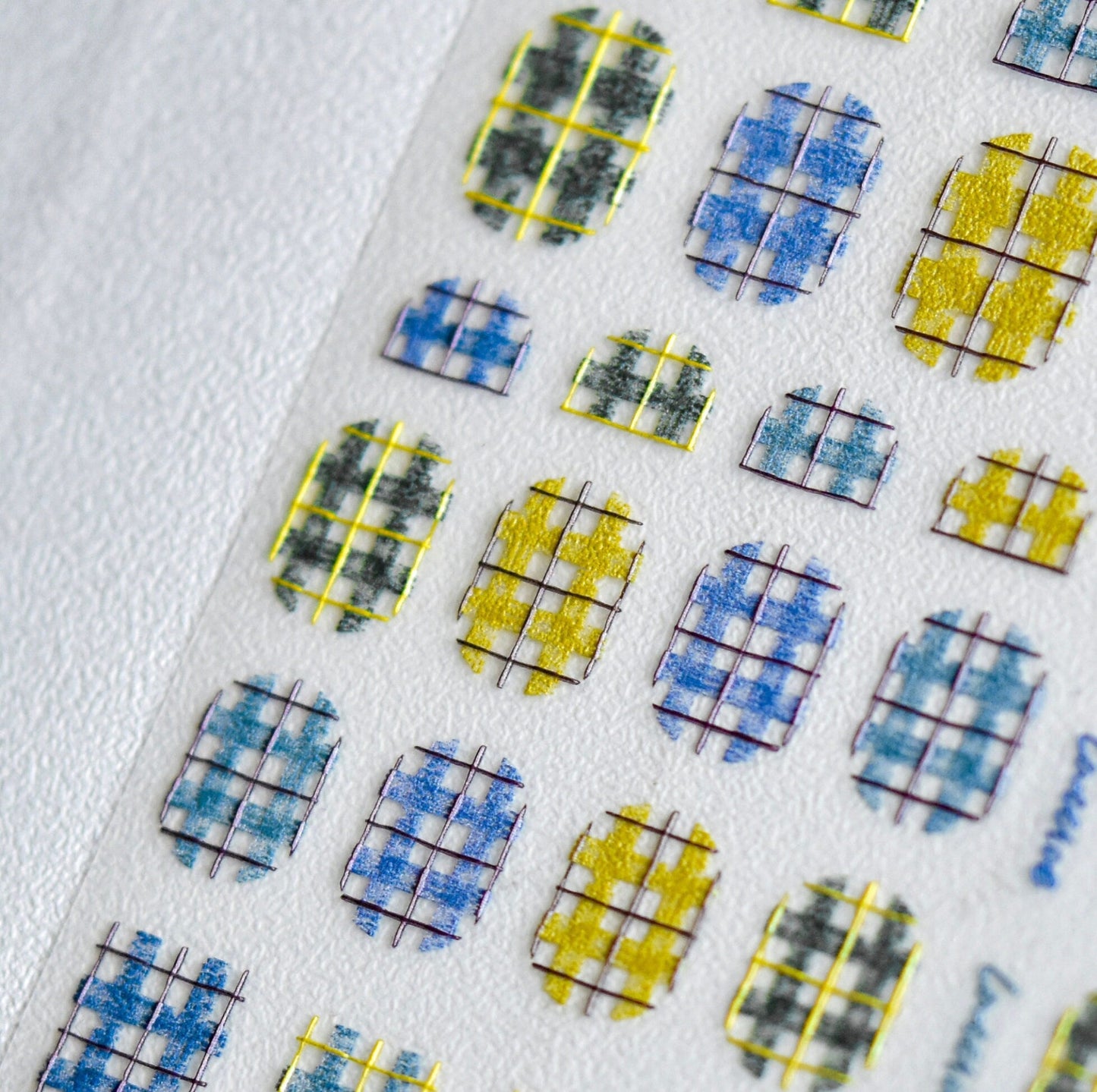 5D Cute Plaid and White Stripes Themed Nail Art Stickers