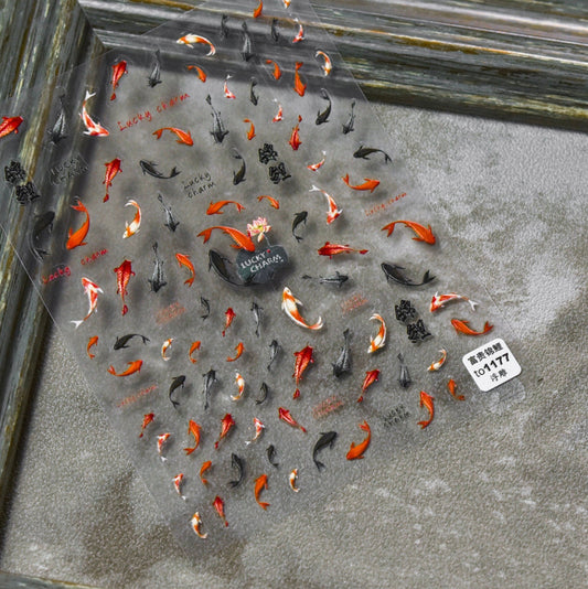 5D Koi Fish, Fish Themed Nail Art Stickers  (to1177)
