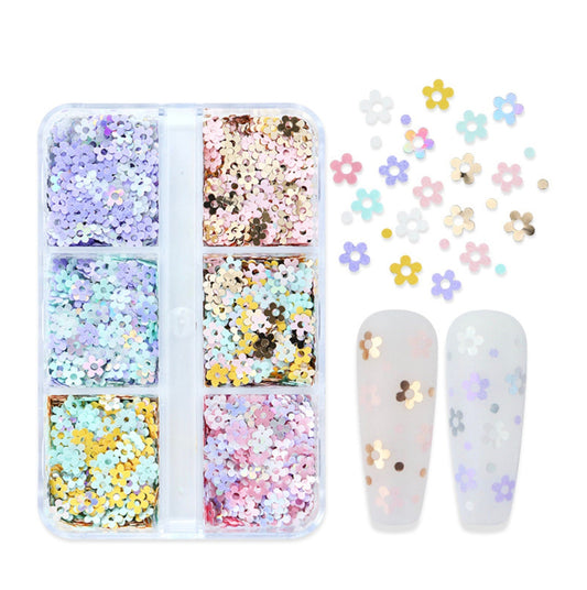 6 Color Iridescent Five Petal Flower Themed Glitter Flake Set