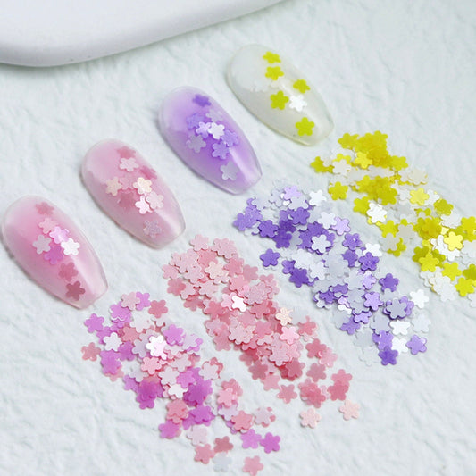 6 Color Pastel Five Petal Flower Glitter Flake Set for Nail Art, DIY  (3mm)