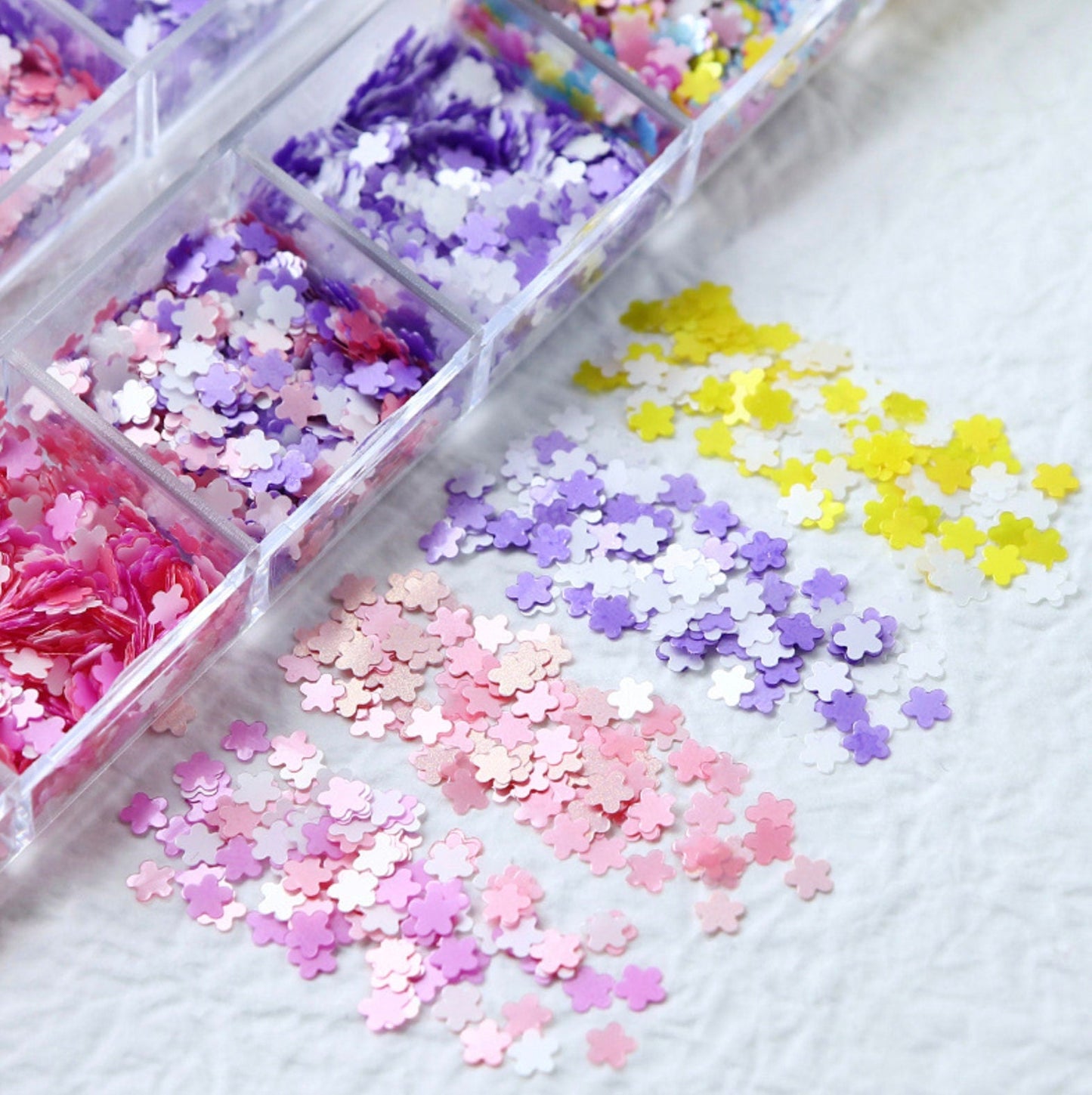 6 Color Pastel Five Petal Flower Glitter Flake Set for Nail Art, DIY  (3mm)